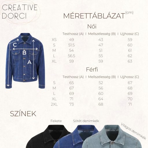 Fermerkabát hímzés, mérettáblázat, színválaszték - CreativeDorci
