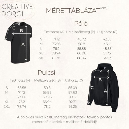 Póló, pulcsi mérettáblázat hímzéshez - CreativeDorci