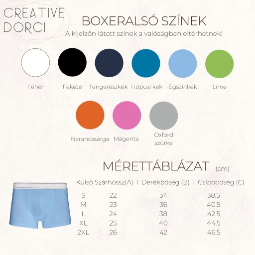 Boxeralsó mérettáblázat és színválaszték pikáns hímzés - CreativeDorci